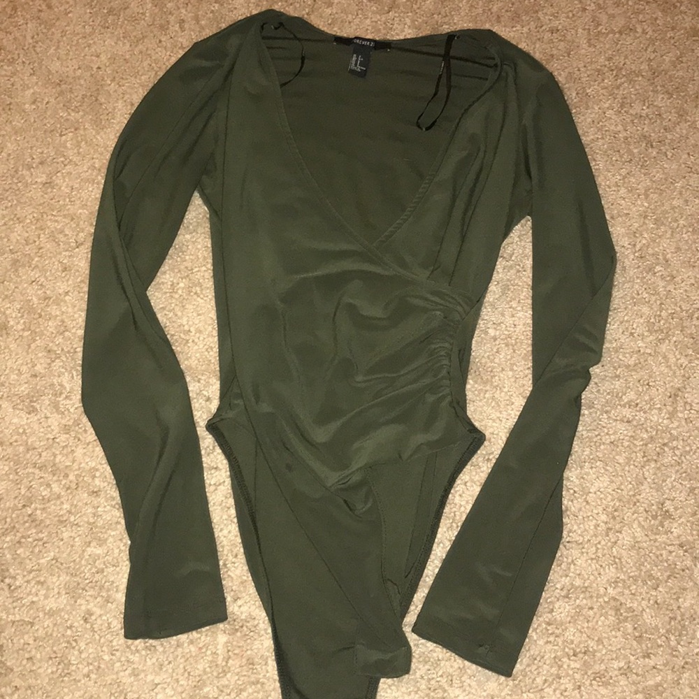 Green V Neck Bodysuit